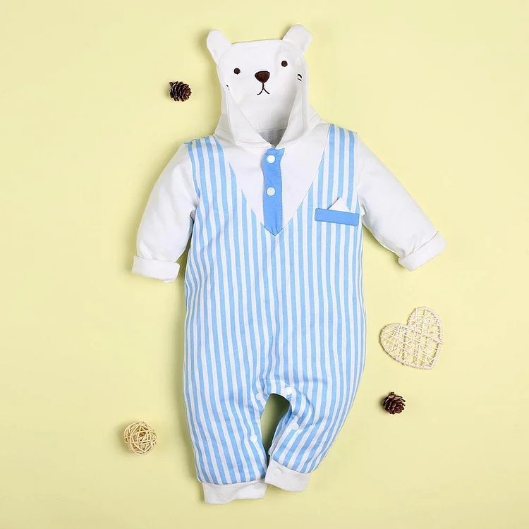  Cute bear blue striped jumpsuit für 22'' Reborn Babypuppe Junge - RSDP-Rebornbabypuppen-Rebornbabypuppen.de
