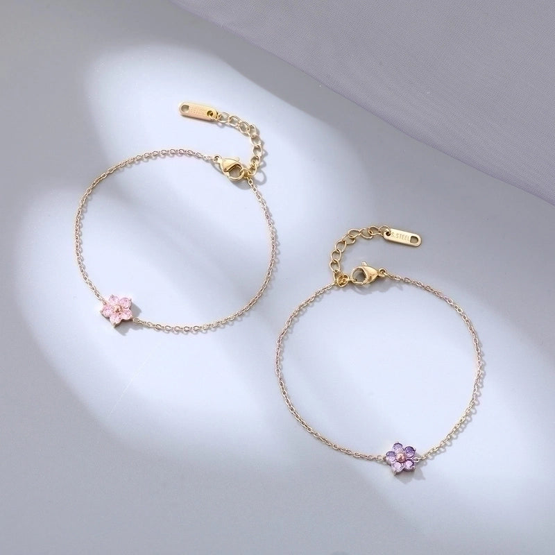 Sweet Flower 304 Stainless Steel Gold Plated Zircon Bracelets In Bulk