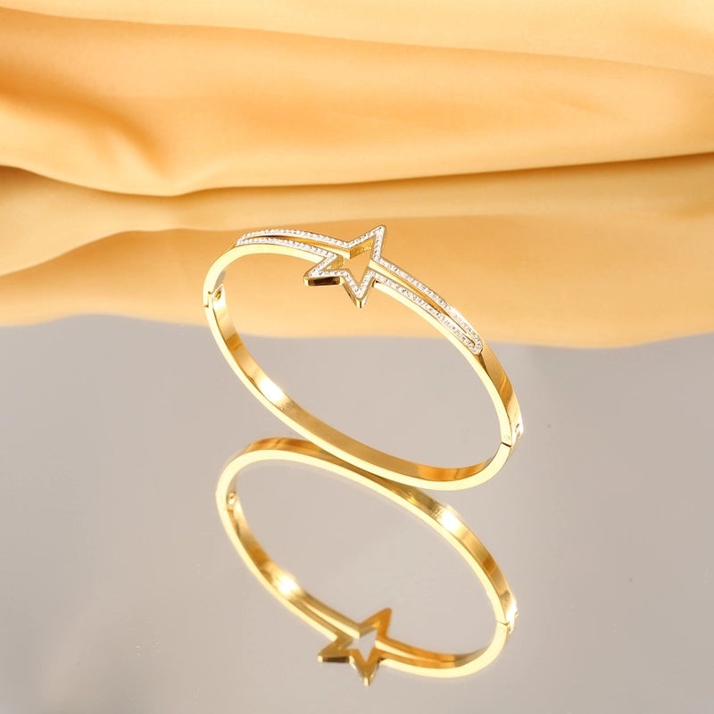 Casual Minimalist Round Heart Shape Butterfly Titanium Steel Zircon Bangle In Bulk