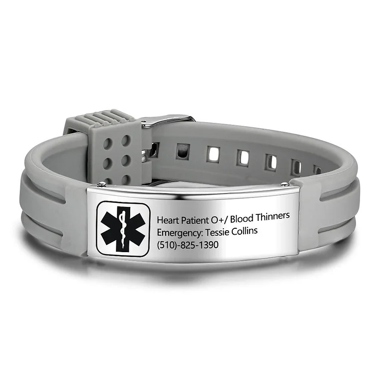 Engraved Medical Alert Bracelet Adjustable Stainless Steel Waterproof Bracelet Women Men Personalized Emergency ID Wristband Multii Color