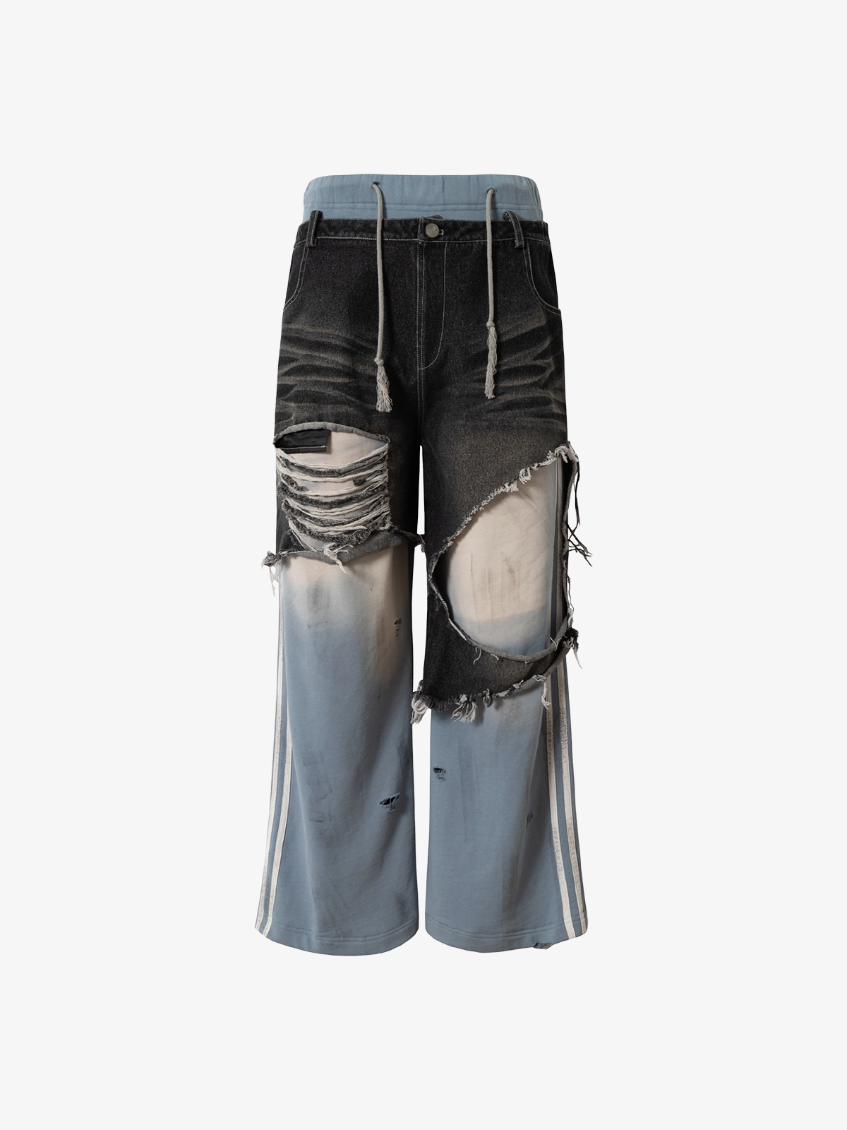 Blue Actchic Heavy Distressing Layered Effect Sweatpants Front