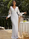 Evening Long Sleeves Wrap Solid V-Neck Dress