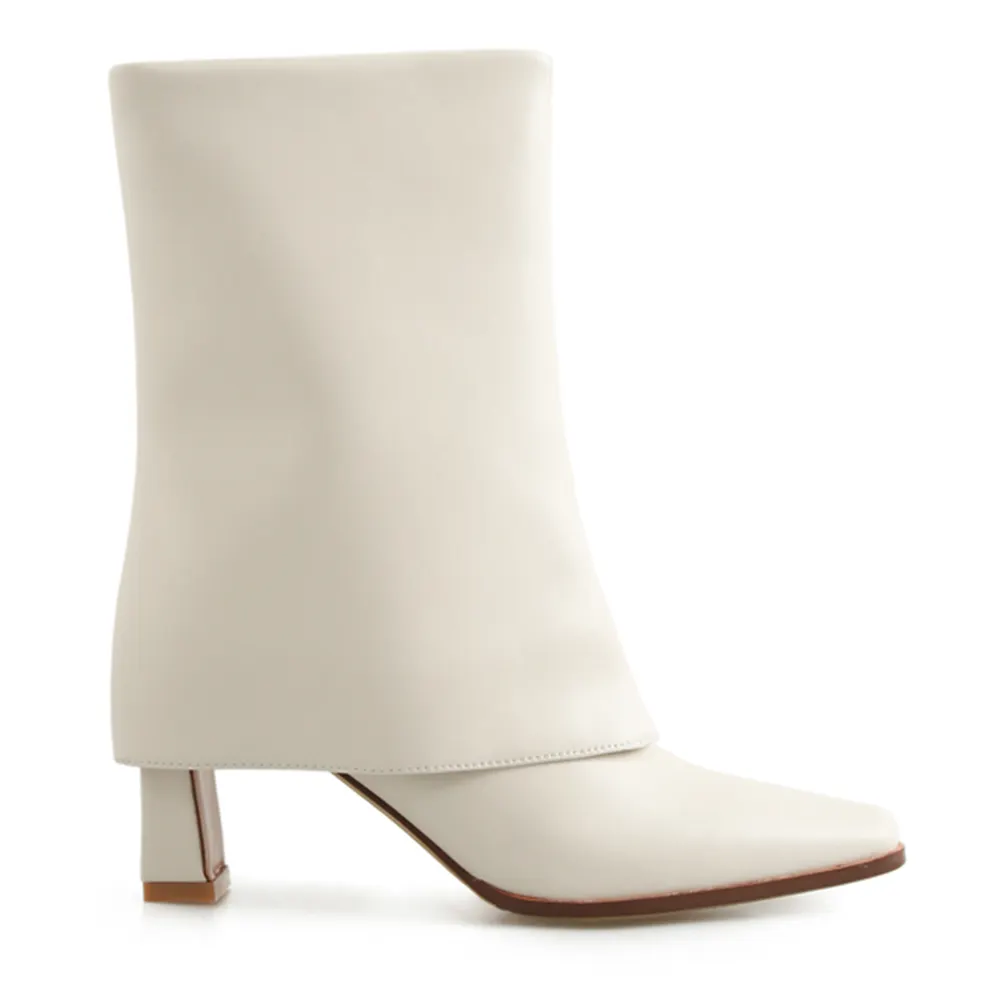 70mm Short Tube Block Heel Boots White-vocosishoes