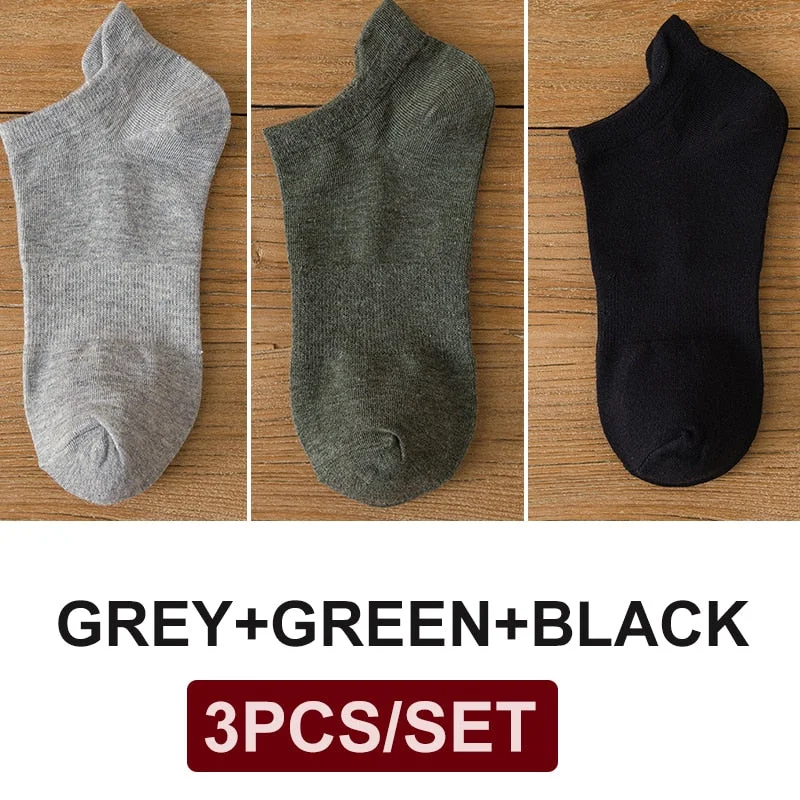 FINETOO 3 Pairs/Set Cotton Men's Socks Harajuku Boat Socks Lift Up Solid Colors Man Sock Sox  Male Invisible Short 38-44 Socks