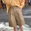 Women Leather PU Shorts Half Pants Wide Leg Loose Casual Pockets High Waist