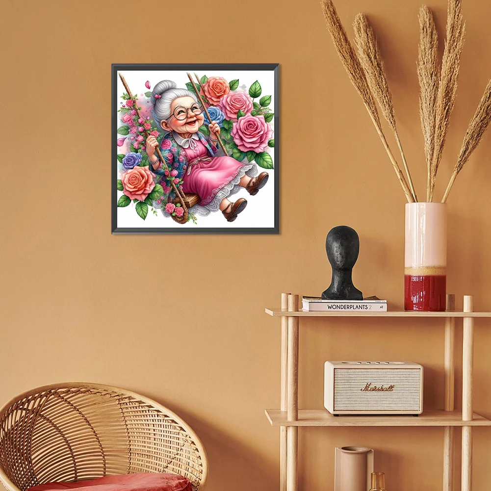 Diamond Painting - Full Round Drill - Swing Old Lady(Canvas|30*30cm)