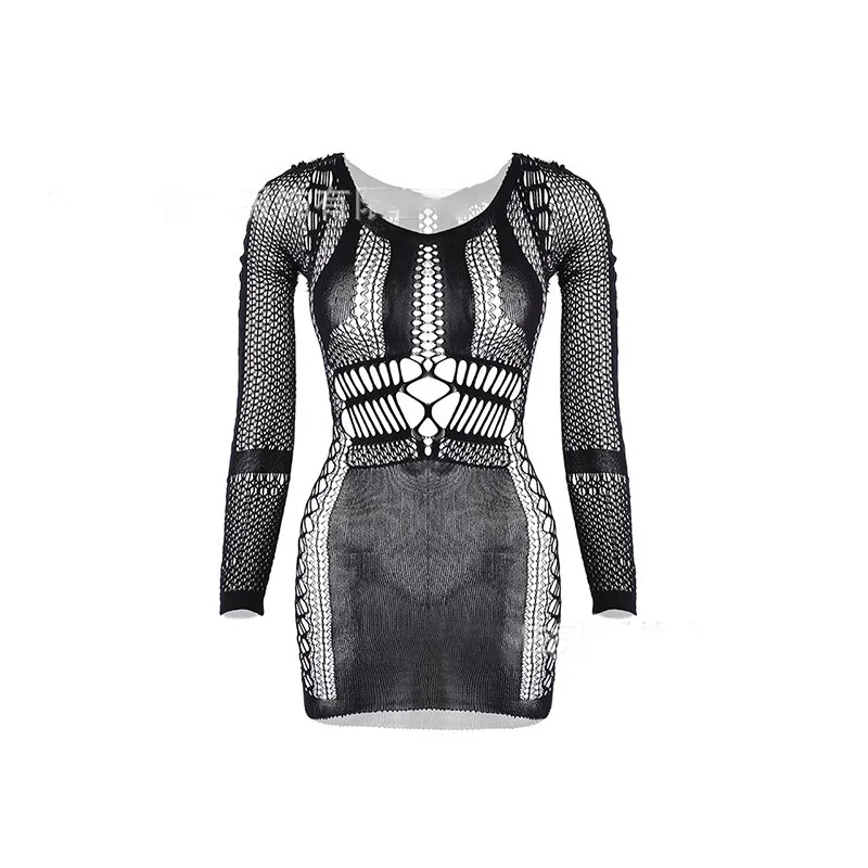 fashion Women Fishnet Halter Backless Dress Low Tight Tight Pencil Cute Dress Long Sleeve Mini Dress Night Club Dance. Dress 2022 New
