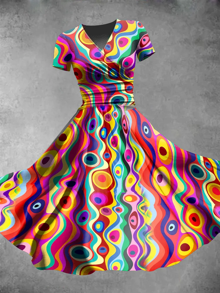 Women's Rainbow Polka Dot Print Dress