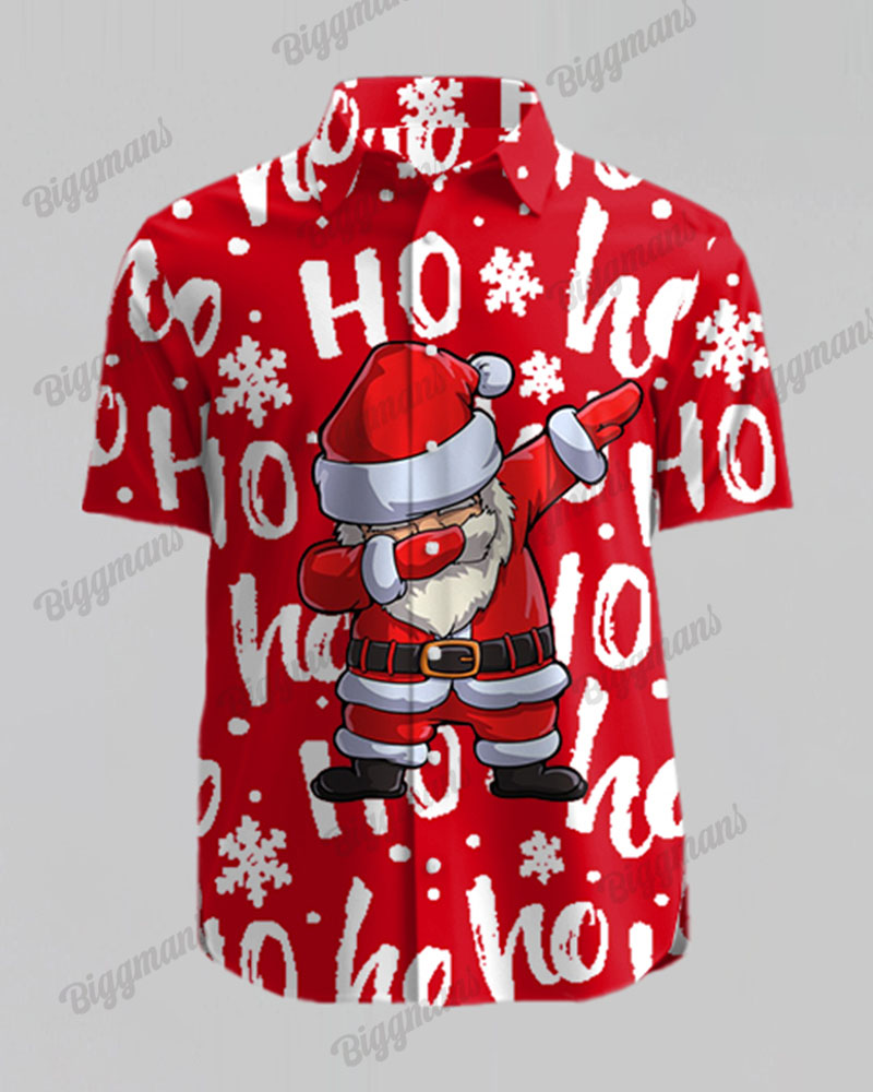 Men's Plus Size Christmas Red Cartoon Letter Print Short Sleeve Shirt Shorts Suit