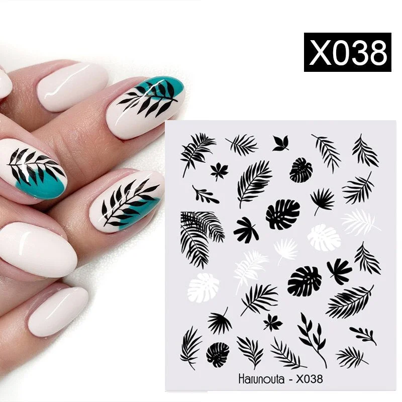 Harunouta Leaves Flowers Tree Water Decals Slider For Nails Spring Flower Butterfly Snake Design Stickers Nail Art Decoration-Nail Inspo