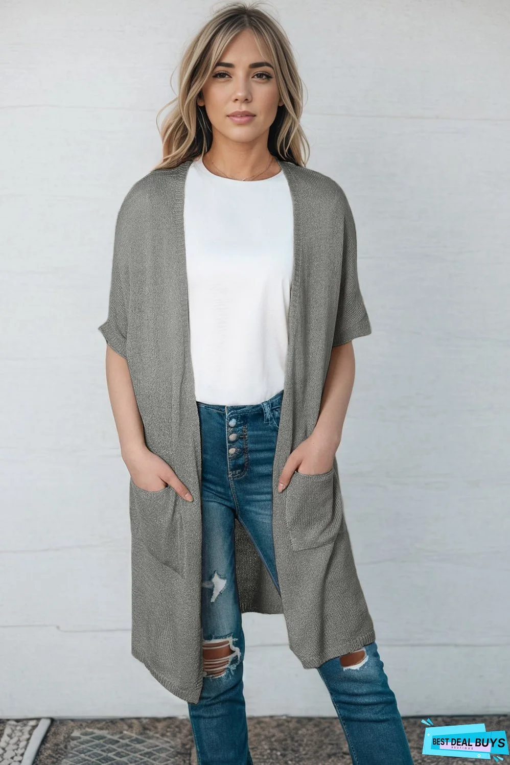 Open Front Sweater Cardigan with Pockets