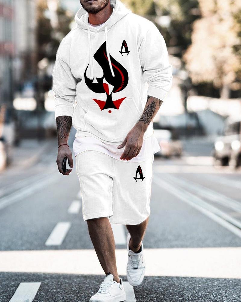 Men's Poker Print Hoodie Suit
