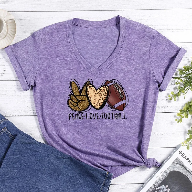 Peace love football V-neck T Shirt-Annaletters