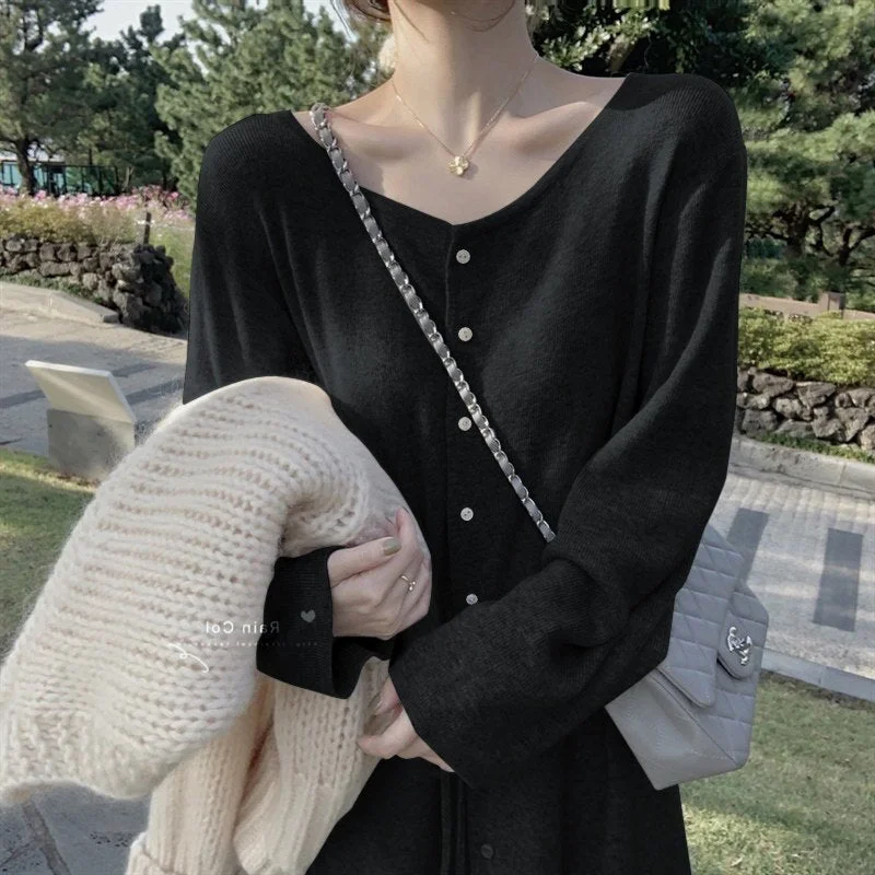 Syiwidii Sweater Dress Women Casual Loose Knitted Dress Women Solid Single Breasted with Belt Autumn Winter 2021 Women Clothes