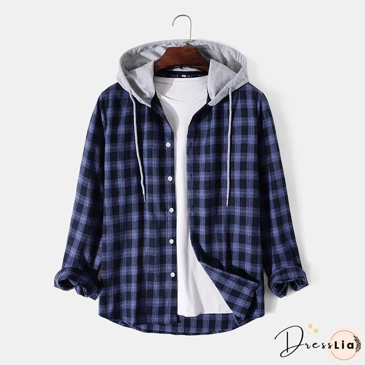 New Men's Shirts Casual Fashion Hooded Long Sleeves