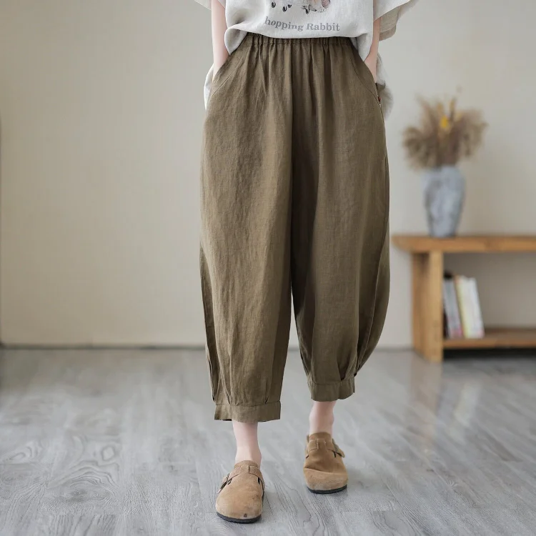 Spring Solid Loose Casual Linen Harem Pants