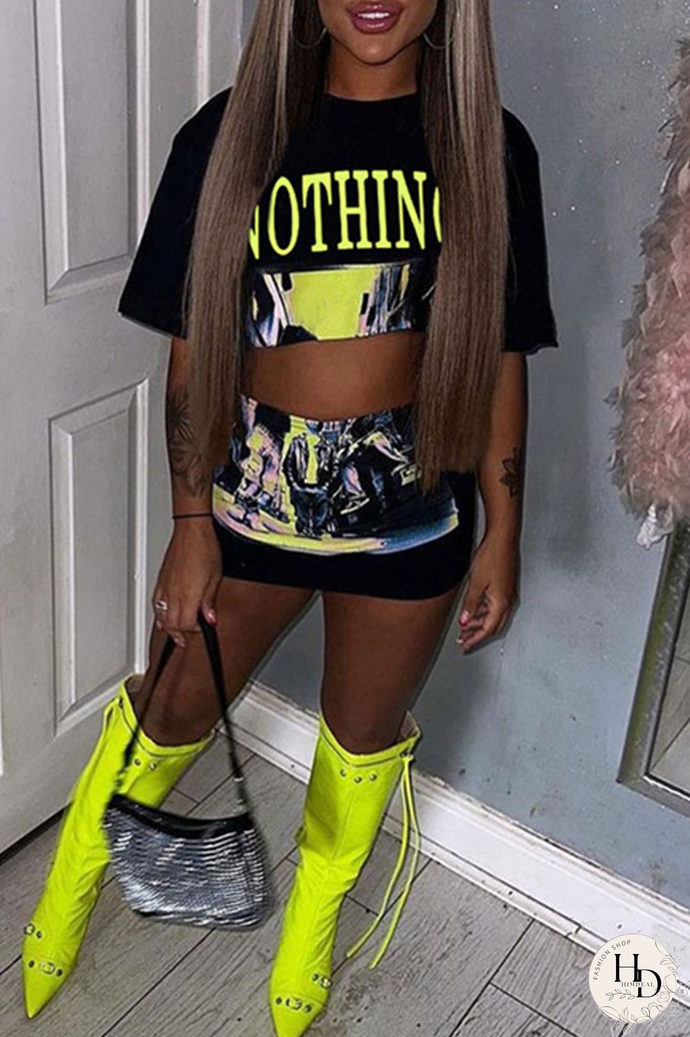 Red Casual Street Print Patchwork O Neck Half Sleeve Two Pieces