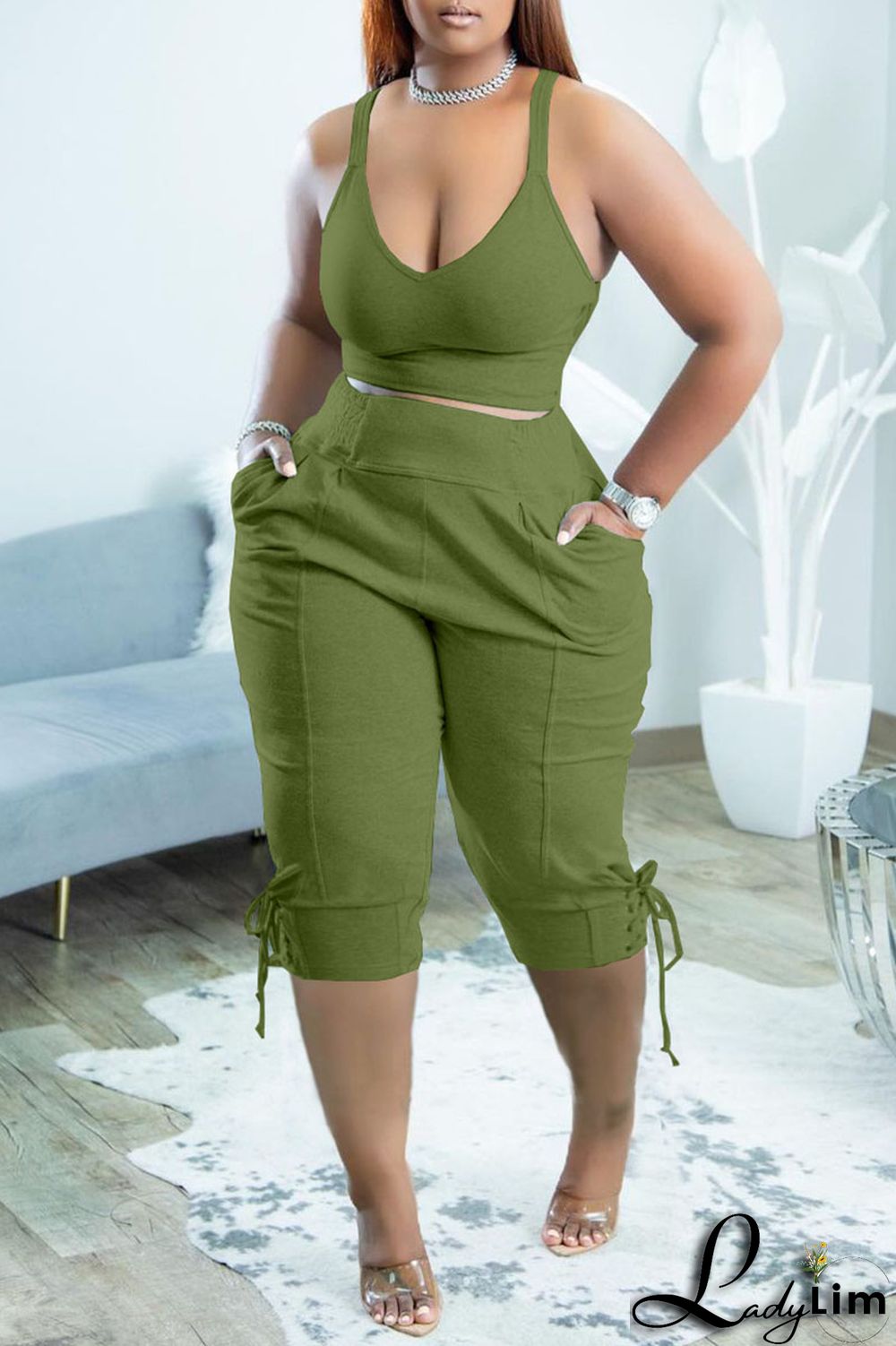 Blue Sexy Solid Split Joint V Neck Two Pieces