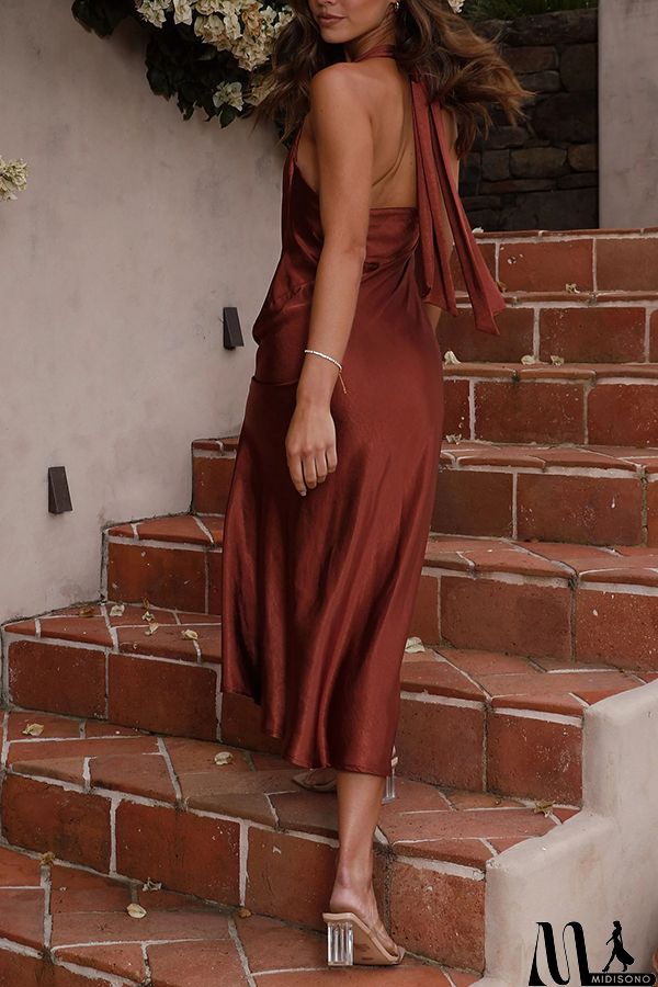 MidiSono - Swan Backless Lace Up Slit Zipper Maxi Dress