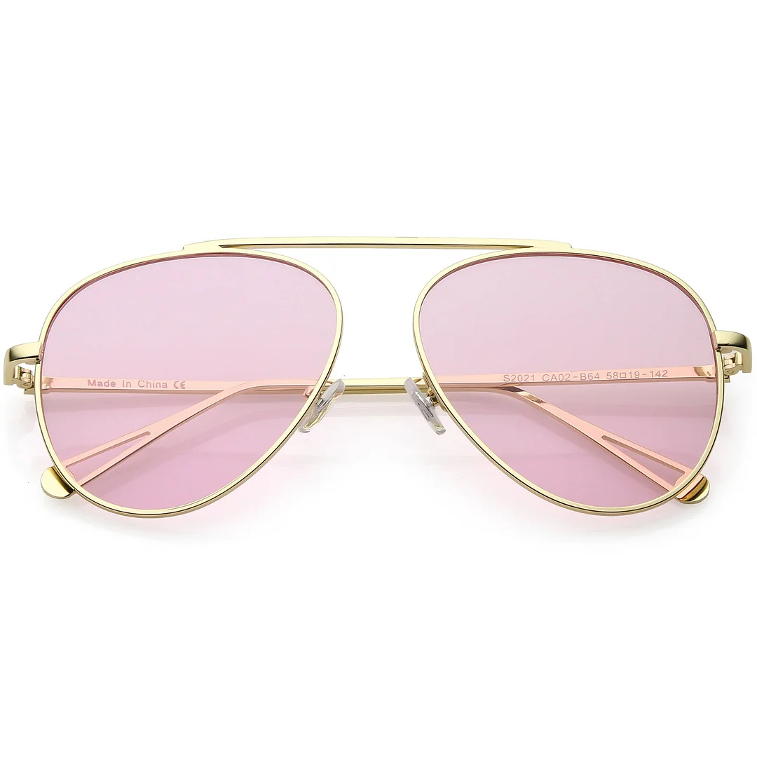 Premium Modern Metal Aviator glasses Single Brow Bar Color Tinted Flat Lens 57mm
