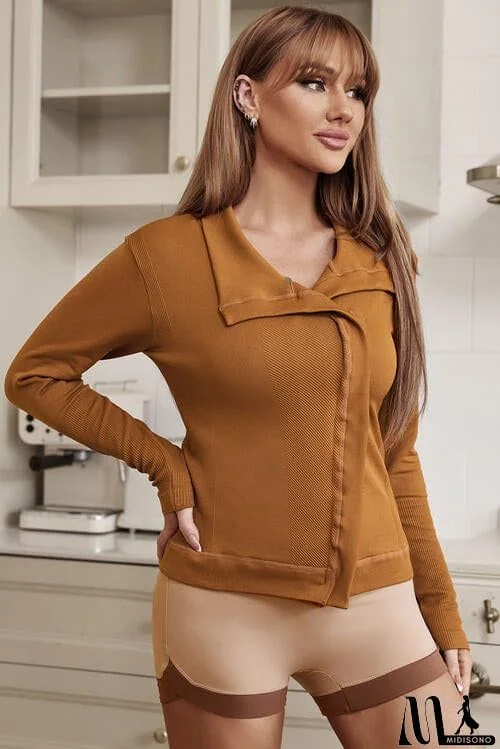 MidiSono - Collared Neck Long Sleeve Jacket