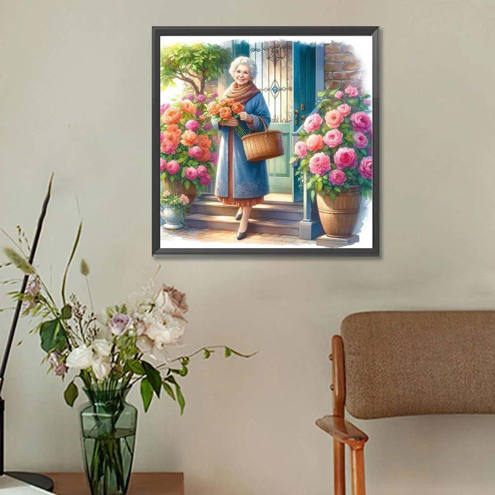 Diamond Painting - Full Round Drill - Garden Old Lady(Canvas|30*30cm)