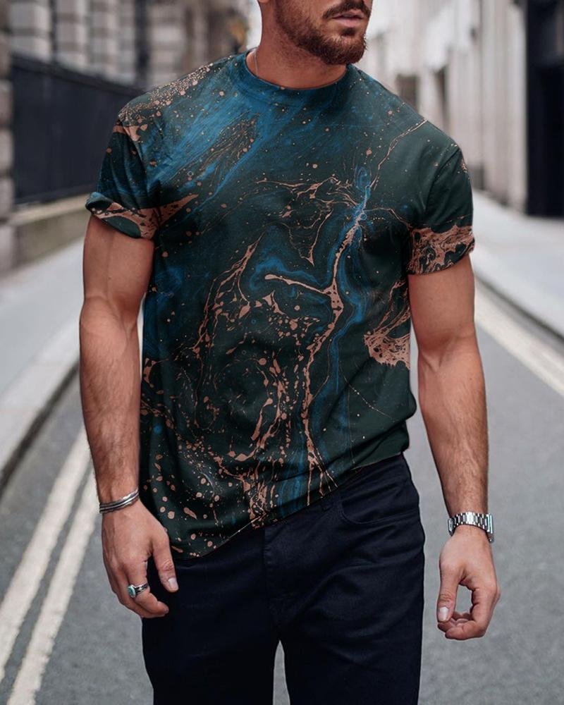 Men's Urban Dark Blue Abstract Printed Fashion T-shirt