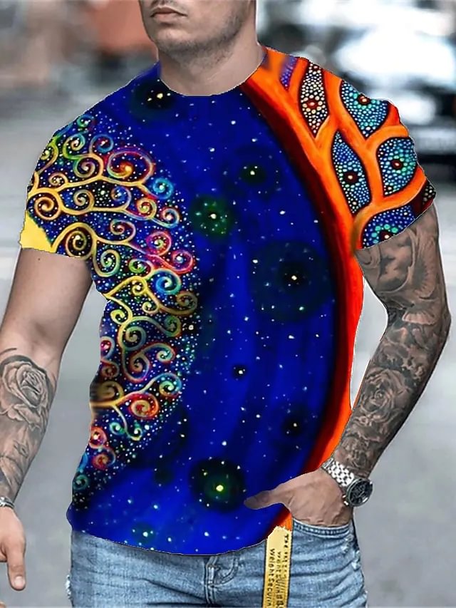 Men's Tee T shirt Shirt 3D Print Graphic Tribal Plus Size Crew Neck Casual Daily Short Sleeve Regular Fit Tops Basic Designer Big