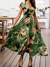 Floral Printed V-Neck Short Sleeves Maxi Dress