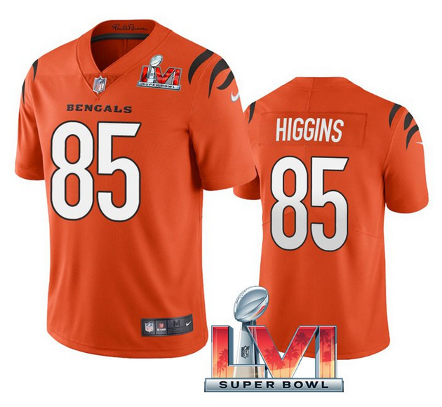 Men's Cincinnati Bengals #85 Tee Higgins Super Bowl LVI Vapor Limited Stitched Jersey