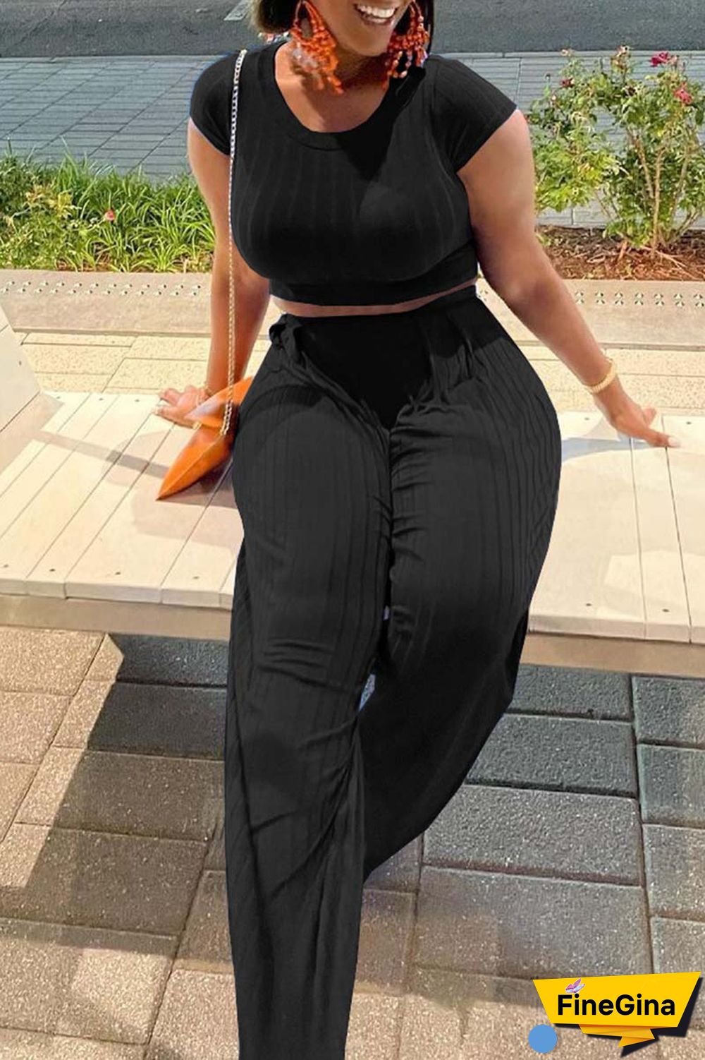 Blue Casual Solid Basic O Neck Short Sleeve Two Pieces