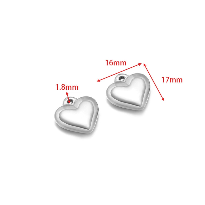 5 PCS/Package 14*17mm 304 Stainless Steel Heart Shape Pendant Jewelry Accessories