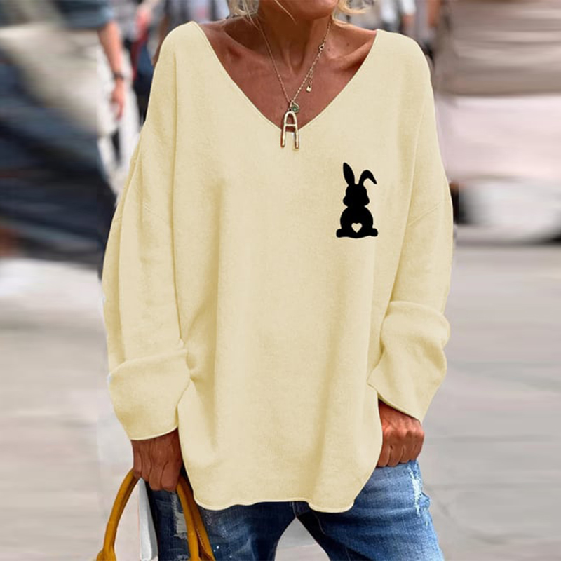 Women's Easter Bunny Print Casual V-Neck Loose T-Shirt wearshes