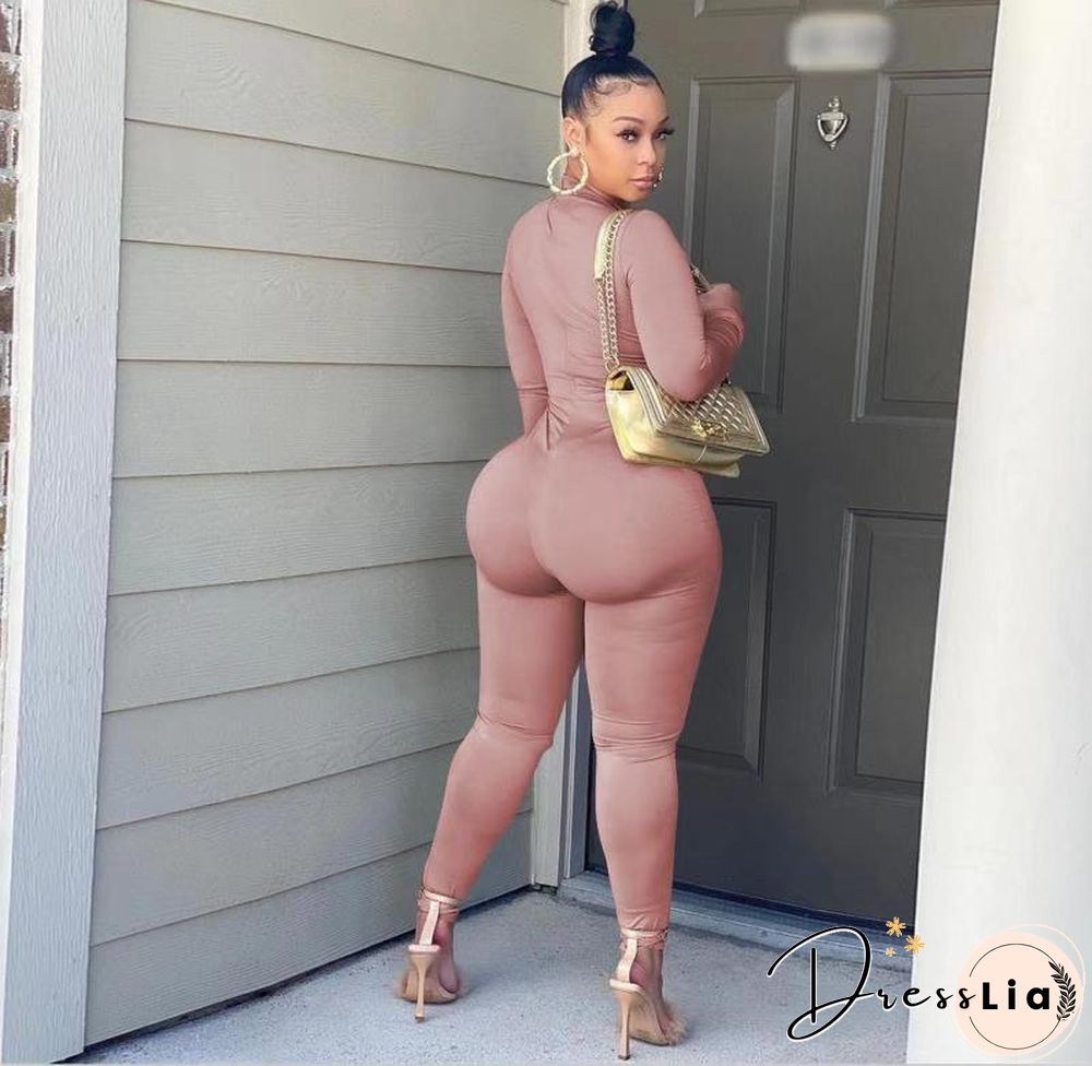 Hollow Out Cross Chain Lace Up Long Sleeve Jumpsuit