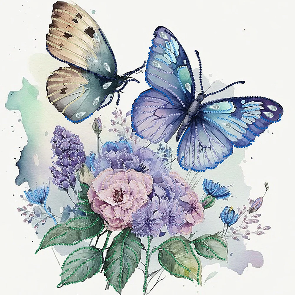 Partial Special-shaped Crystal Rhinestone Diamond Painting - Flower Butterfly(Canvas|40*40cm)