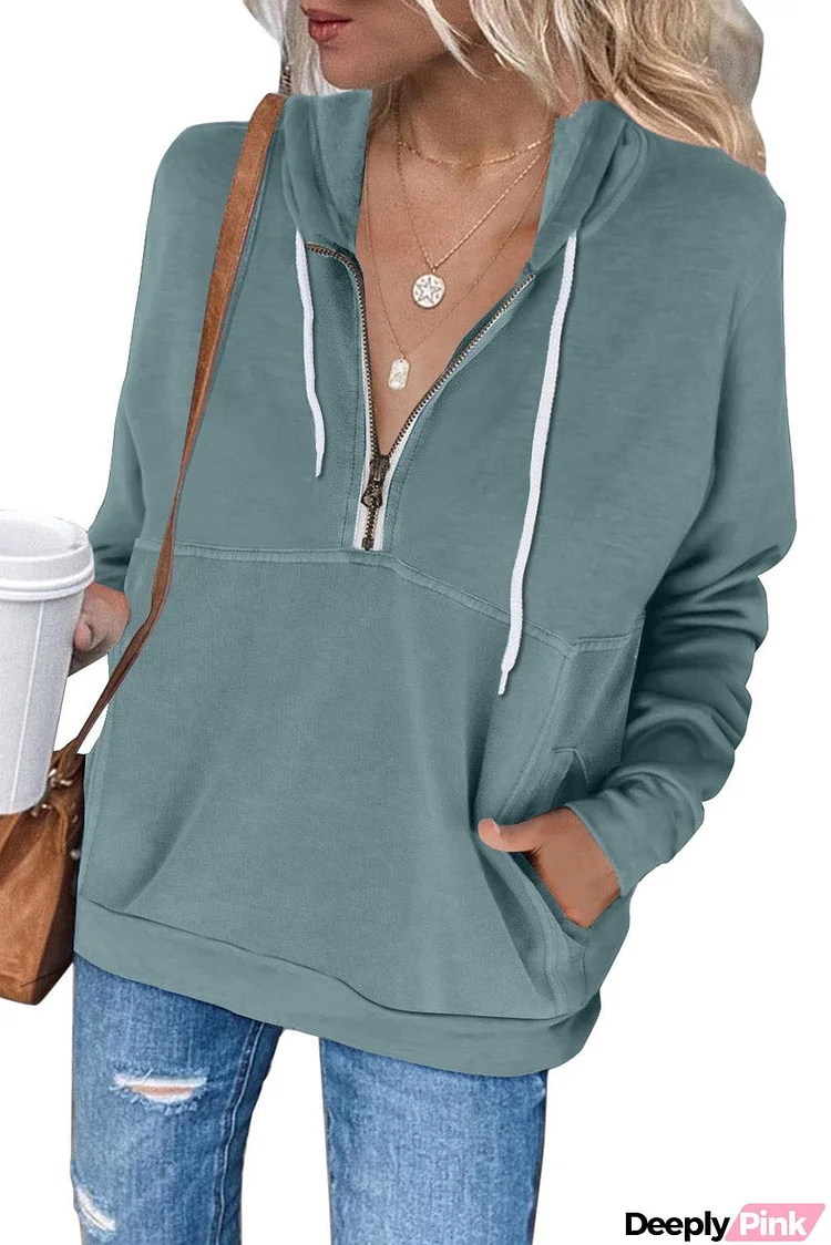 Half Zip Long Sleeve Hoodie with Pocket