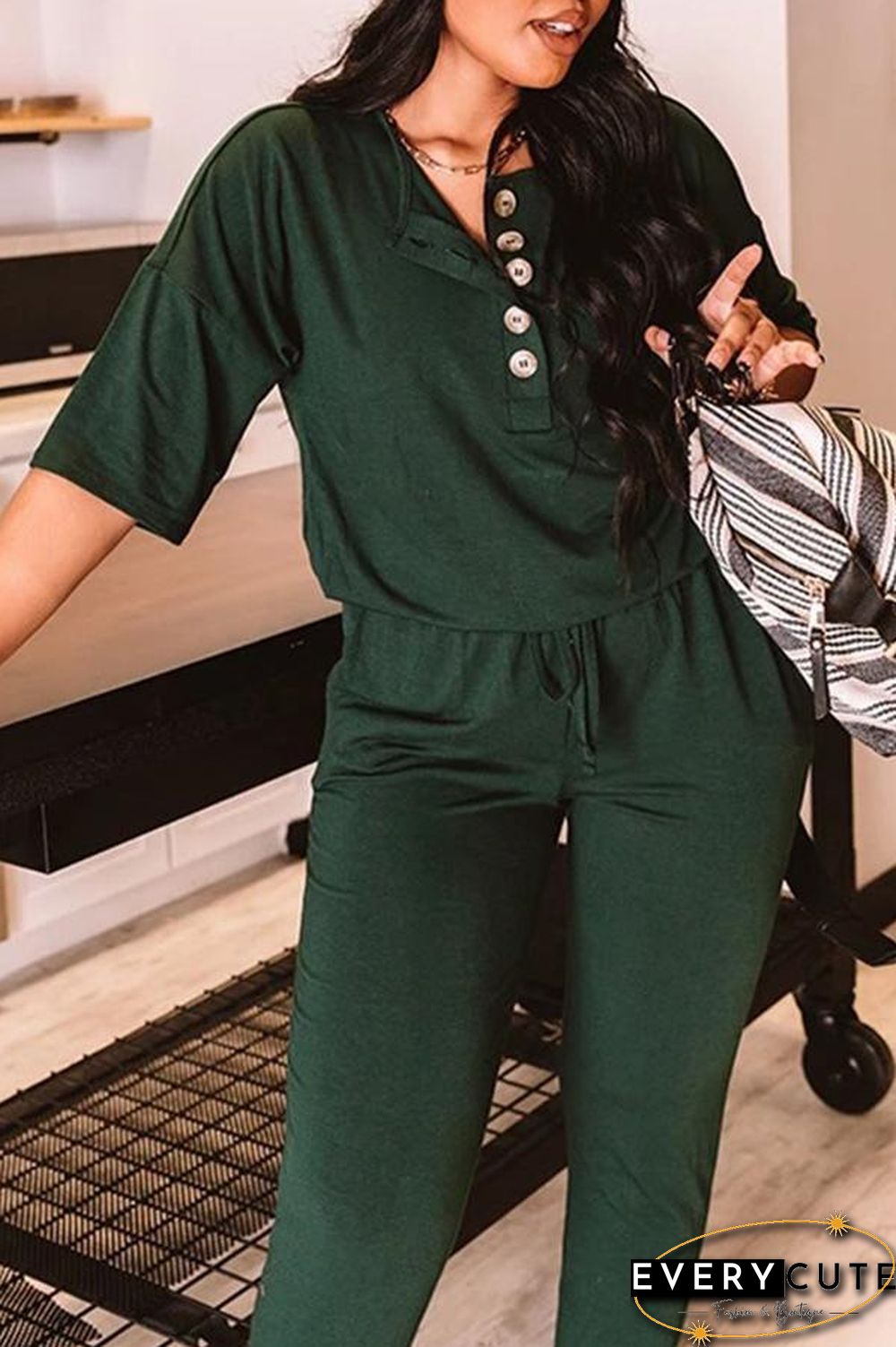 Solid Color Short Sleeve Casual Jumpsuit P15052