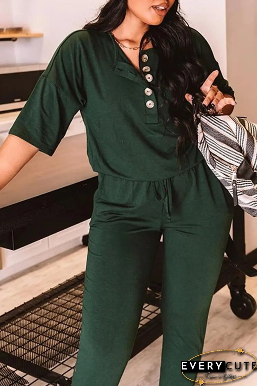 Solid Color Short Sleeve Casual Jumpsuit P15052