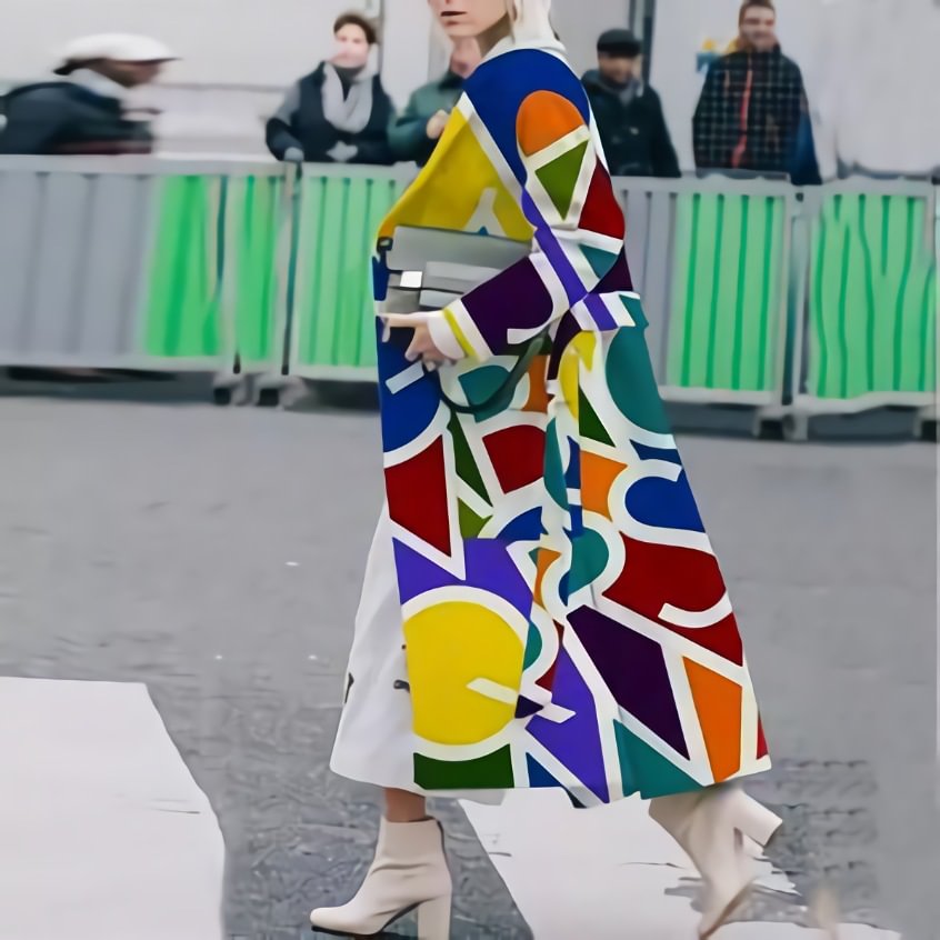 Stylish Contrast Geometric Print Coat