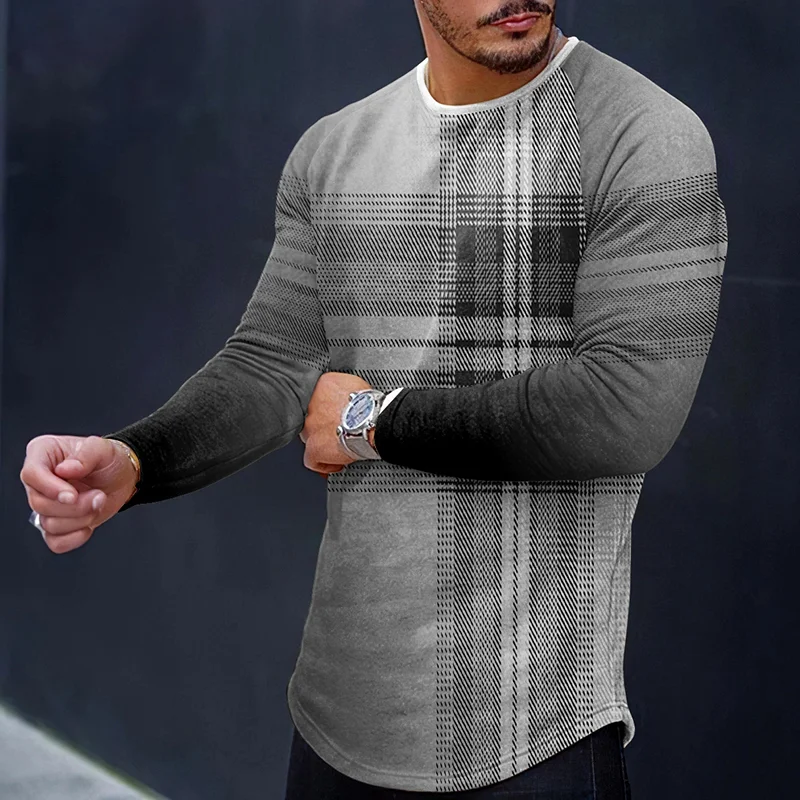 Fashion Gradient Plaid Lines Raglan Sleeves T-Shirt