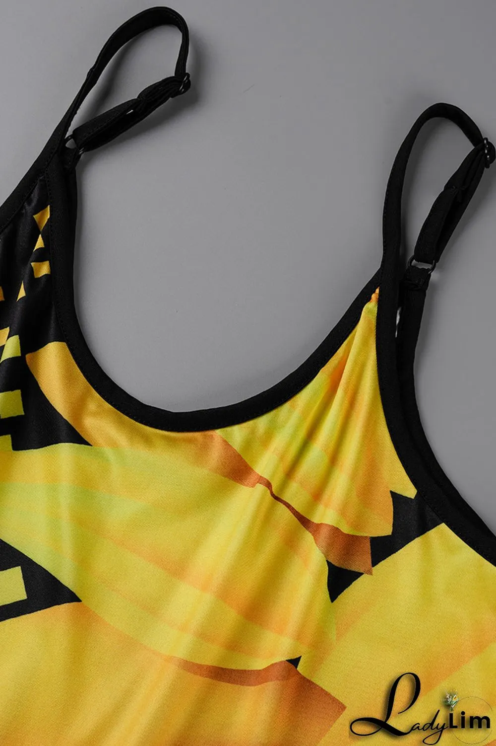 Yellow Fashion Sexy Print Backless Spaghetti Strap Long Dress