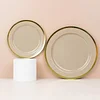 10 Pack | 10" Regal Taupe and Gold Round Plastic Dinner Plates