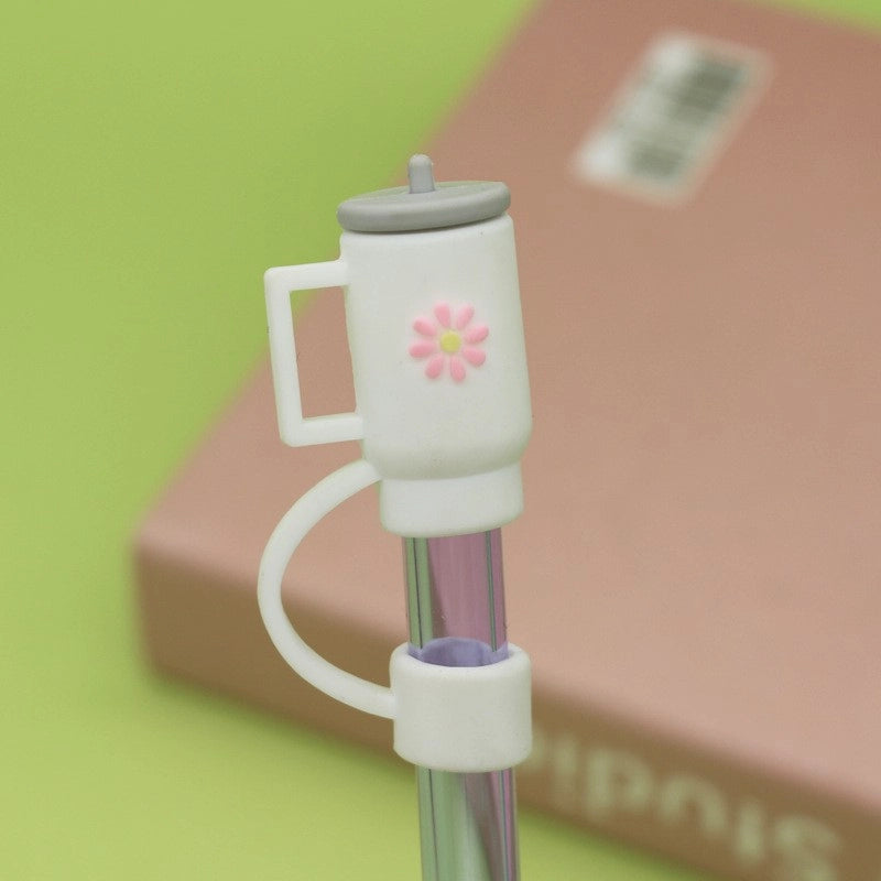 5 Pieces Silicone Straw Cap Flower Cartoon Baiyun Cup Straw Protective Cover Dust Plug 10mm