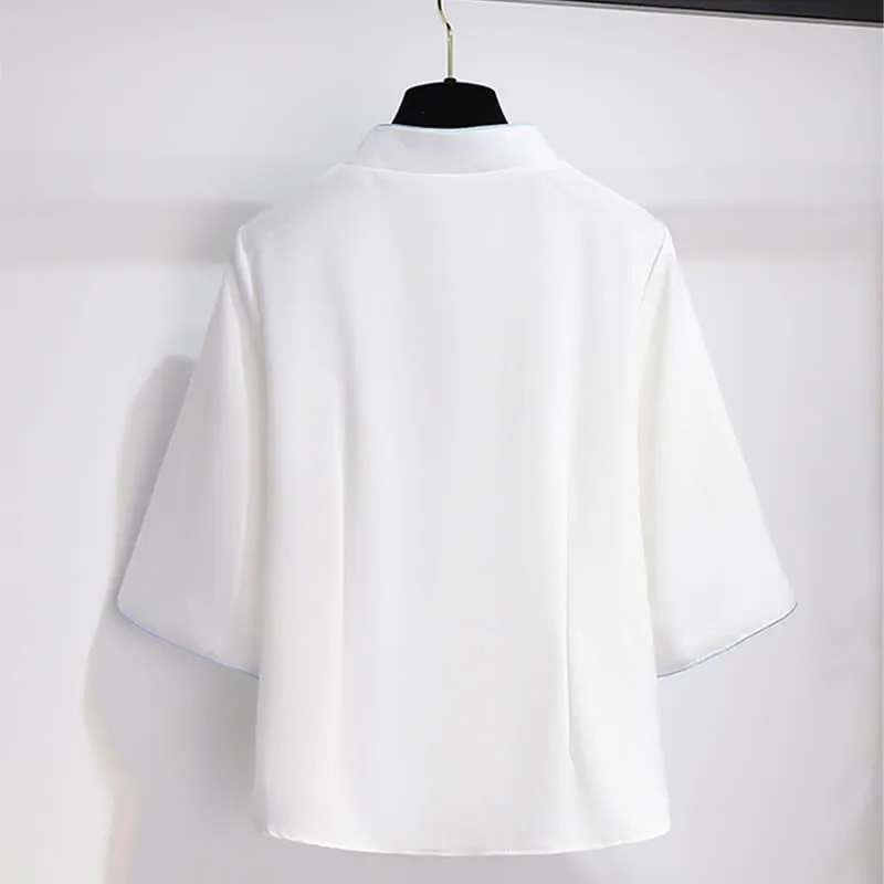 Vintage Hanfu Floral Embroidery Shirt Skirt Two Pieces Set
