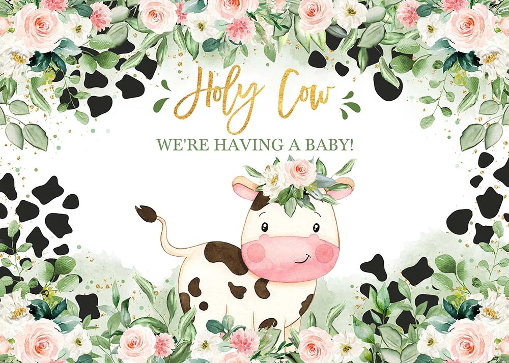 Flowers And Holy Cow Baby Shower Backdrop RedBirdParty