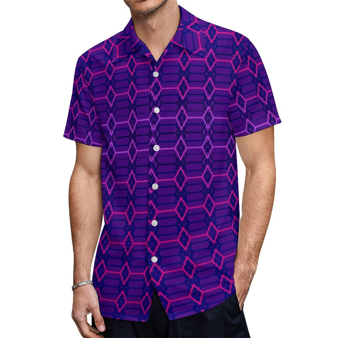 Short Sleeve Diamond And Hexagon Geometric Hawaiian Shirt Mens Button Down Plus Size Tropical Hawaii Beach Shirts