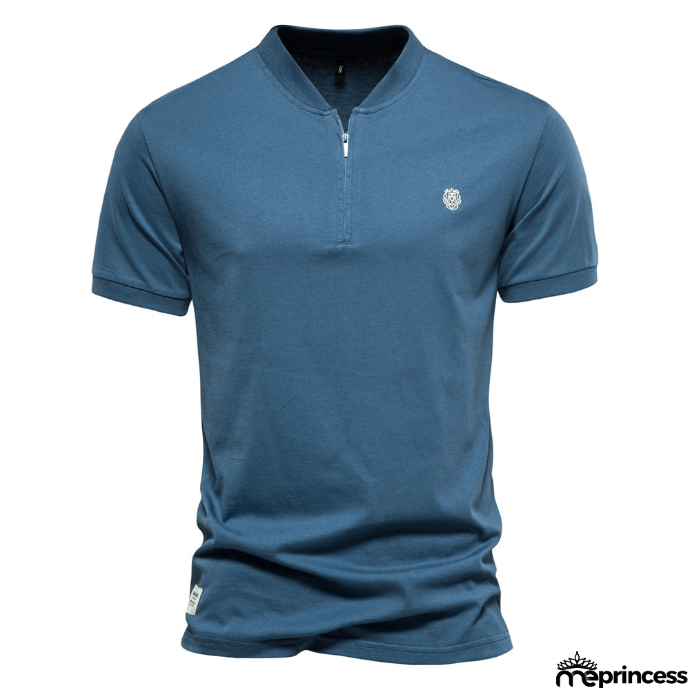 Men's Cotton V-Neck Short Sleeves Solid Pattern Trendy T-Shirt