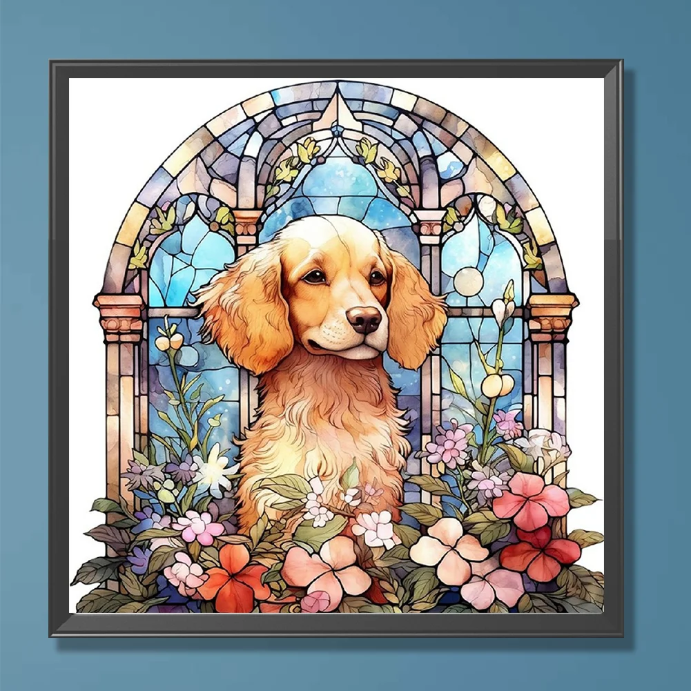 Diamond Painting - Full Round Drill - Stained Glass Dog(Canvas|30*30cm)