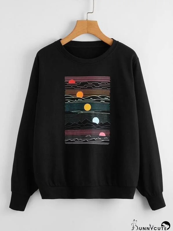 Graphic Print Crew Neck Sweatshirt for Women