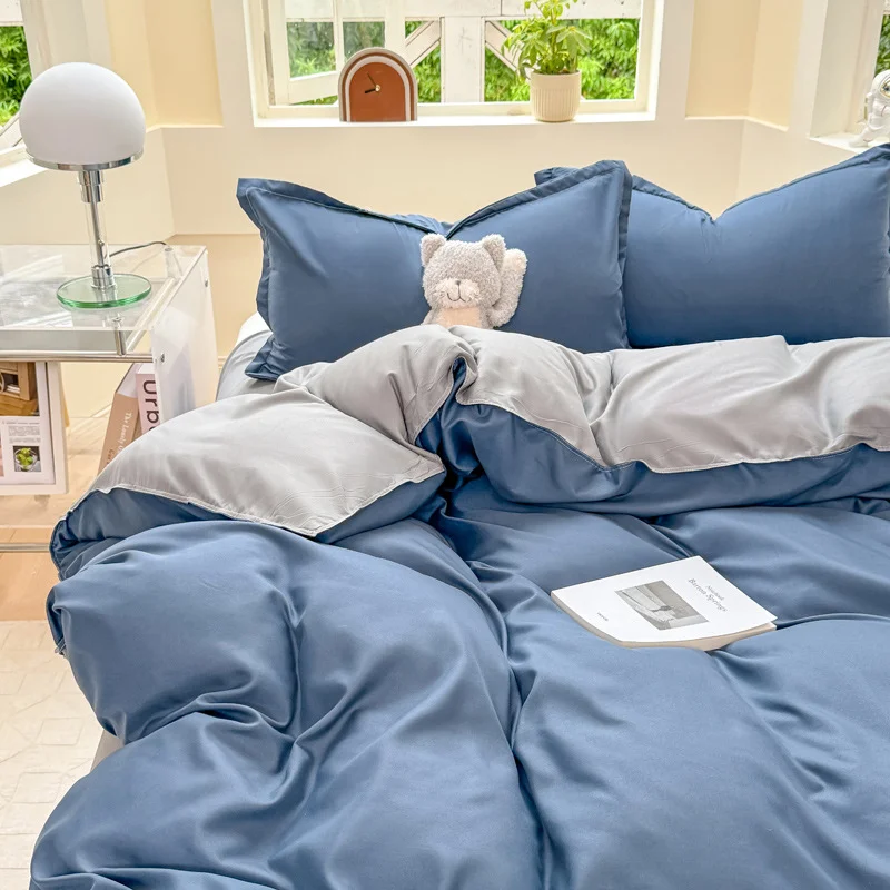 Aonga Coffe Bedding Set No Filler Ins Solid Color Full Queen Size Comforter Duvet Cover Flat Sheet Pillowcase Girls Boy Bed Linens aonga